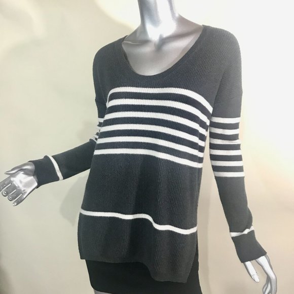 GAP Small Women's Dark Grey, White Striped Scoop Neck Tunic Sweater Wool Blend - Picture 16 of 16